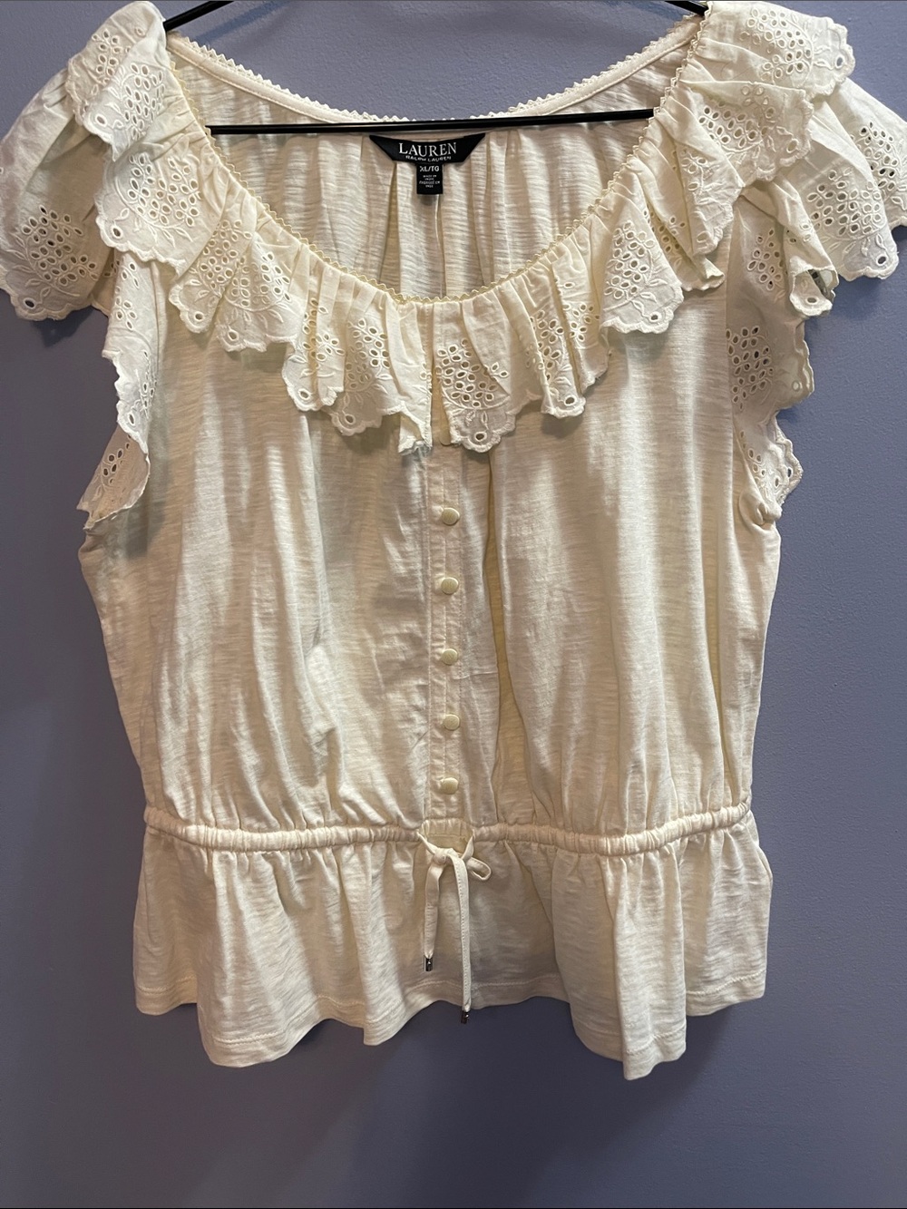 Lauren Ralph Lauren Cream Eyelet Ruffle Peplum Blouse